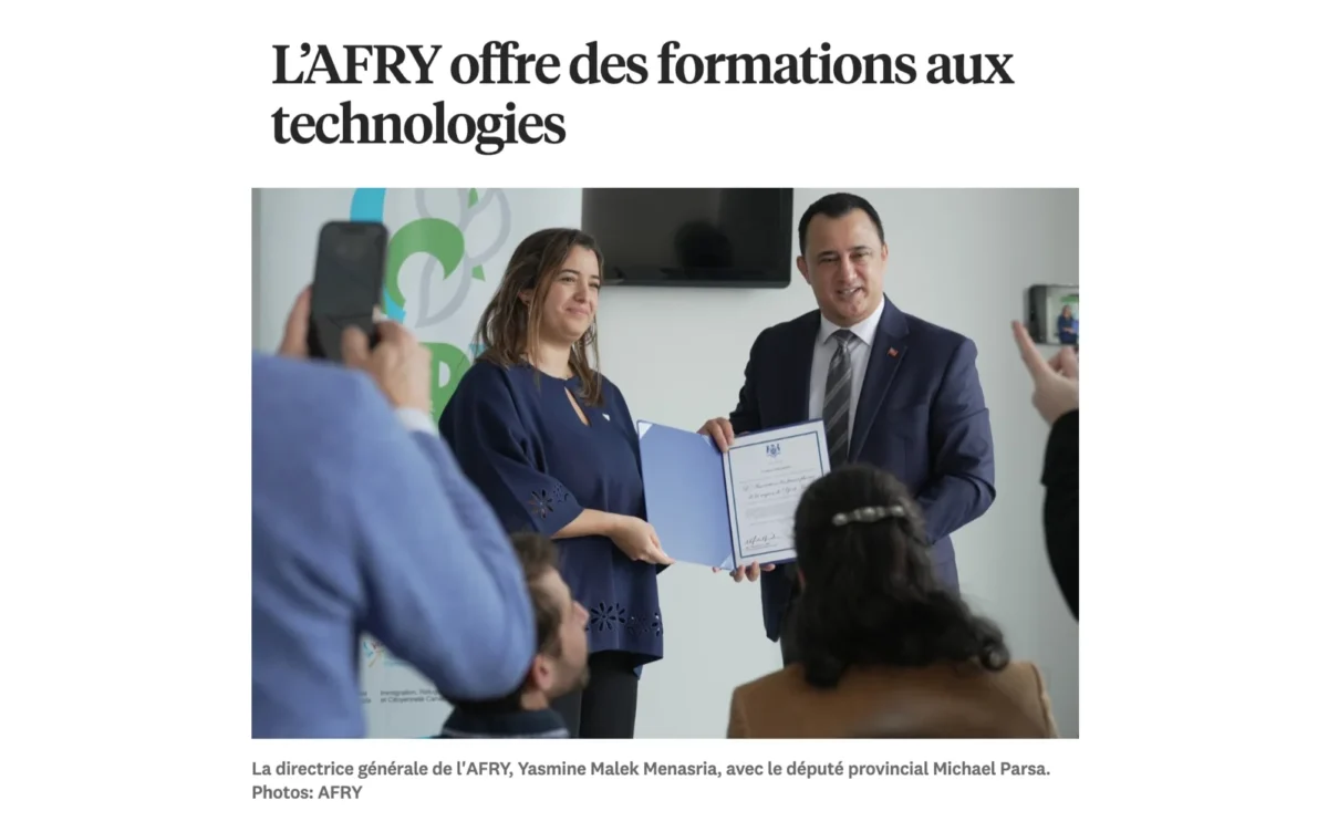 La directrice générale de l'AFRY, Yasmine Malek Menasria, avec le député provincial Michael Parsa. Photos: AFRY